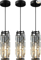 Pendant Lights Modern Black Pendant Light Mini Crystal Chandelier Pendant Lighting for Kitchen Island Dinning Room Bedroom Kitchen Sink Lighting (Black 3-Pack)