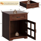 Farmhouse End Table Set of 2 with Drawer, 18" Large Side Table with Storage Cabinet and Acrylic Door, Wood Nightstand Bedside Table for Living Room, Bedroom, Espresso