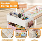 Kids Art Table and Chair - Toddler Craft Table and Chairs Set with 2 Chair & Bins, Large Storage Kids Activity Desk with Paper Roll for Playrooms & Classroom, 40" L x 20" W, Natural