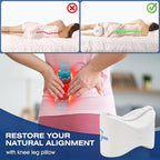 Knee Leg Pillow for Side Sleepers,Leg Pillow for Side Sleeping with Strap-100% Memory Foam Wedge Contour Spacer Cushion for Back,Hip Knee Pregnancy Sciatica Pain Relief Free Sleep Mask Ear Plugs White