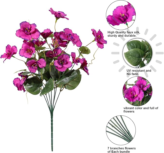 Hibiscus Artificial Flowers Plants for Outdoors Decoration, 6 Bundles Silk Hibiscus Bouquet Tropical Flowers Artificial Realistic UV Resistant Fake Flowers for Outside Planter Porch Patio Balcony, Mix