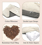 Adjustable Firmness Buckwheat Pillow, Neck Support Buckwheat Pillows for Sleeping with Buckwheat Hulls and Cotton Cover for Back Side Sleepers, as Meditation Cushion, Khaki 20"X12"