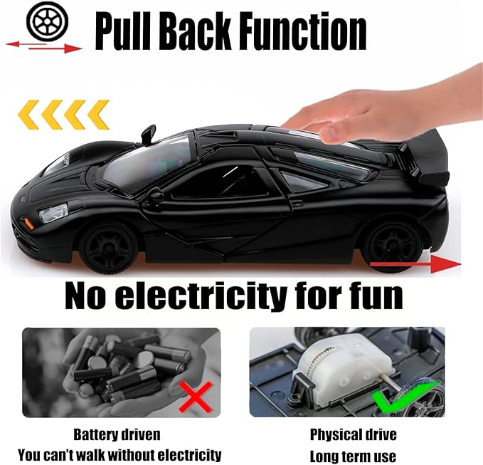 1/36 Scale 1994 Mclaren F1 Diecast Cars Models,Pull Back Vehicles Mclaren F1 Toy Cars,Cars Gifts for Boys Girls Black