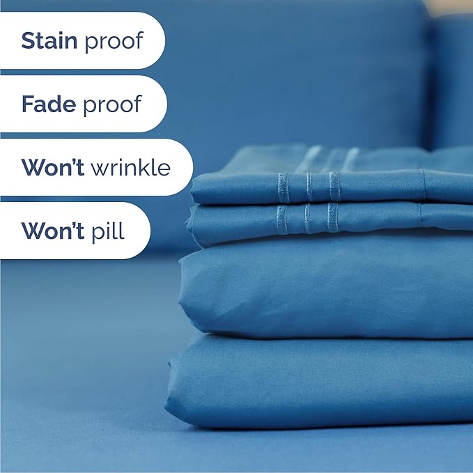Cal King Size 4 Piece Sheet Set - Comfy Breathable & Cooling Bed Sheets Set - Hotel Luxury Bedding for Women, Men, Kids, Teens, Boys & Girls - Deep Pockets, Soft, Wrinkle Free - Oeko-Tex - Denim Blue