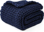YnM Chunky Throw Blanket, Medium-Weight, Hand Knitted, Skin Friendly, Ventilated and Breathable, Machine Washable, Home Décor Piece for Couch, Sofa and Bed (Indigo Blue, 40x50 Inch)