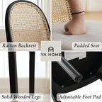 Mid Century Dining Chairs Set of 4, Accent Rattan Side Chairs Linen Fabric Kitchen Chair with Solid Wooden Legs for Living Room Dining Room, Grey