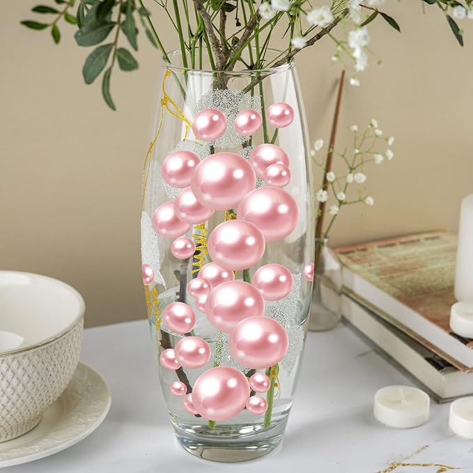 100PCS Dark Pink Faux Pearls Beads for Centerpiece Vases, Vase Filler Faux Pearls, No Holes Filler Beads for Party Anniversary Birthday Wedding Table Decor, 14/20/30mm