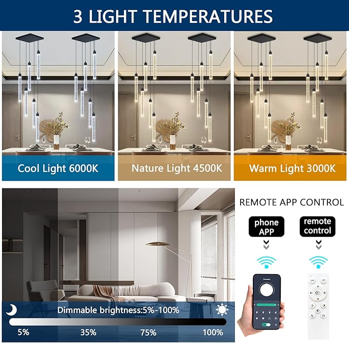 Modern Crystal Pendants Lighting Mini Chandelier for Kitchen Island LED Dimmable Ceiling Handing Lighting Adjustable Flush Mount Ceiling Light for Dining Room Hallway