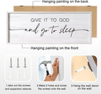 Give It to God and Go to Sleep Decorative Rustic Sign & Plaque Framed Wall Art for Couples, 40''×15'' Vintage Farmhouse Wooden Horizontal Wall Decor Above Bed, Cottagecore Wedding Gift for Bedroom