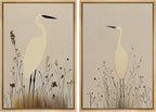 SIGNFORD Framed Canvas Print Wall Art Set Minimalist Heron Art Simplified Shapes in Neutral Tones Illustration Modern Art Decorative Nordic Nature for Living Room, Bedroom, Office - 24"x36"x2 Natural