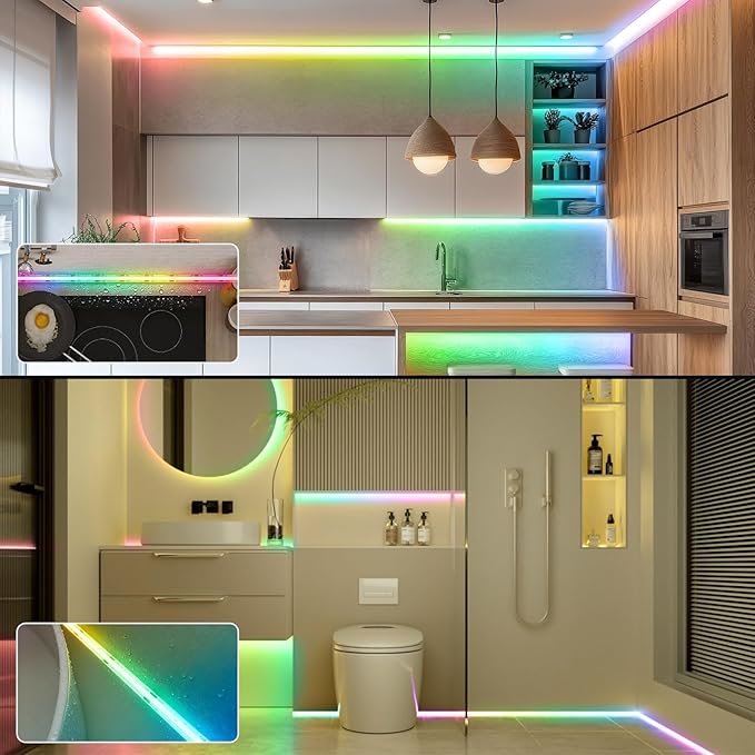 80ft COB RGB+IC LED Strip Lights, Bright Dream Color COB LED Light Strip with RF Remote App Control Music Sync Color Changing for Garden Outdoor Home Decor Pool Patio Party DIY Decoration-2 Rolls