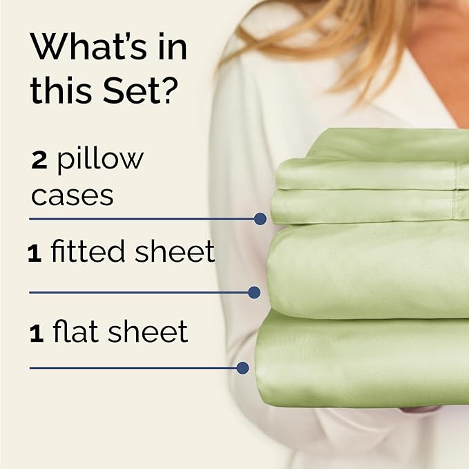 Twin Sheets Set 4 Piece - Includes 2 Pillowcases - Bed Sheets Twin Size - Soft Hotel Luxury Bedding - Cooling, Comfy, Cozy & Breathable - 1 Flat & 1 Fitted & 2 Pillowcases w/ Deep Pockets - Light Sage