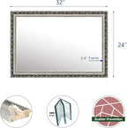 Bathroom Wall Mirror, Decorate Bathroom Mirrors for Wall, Rectangle Modern Bathroom Wall Mounted Mirror Vertical or Horizontal Hanging for Living Room (Silver Frame 32''x24'')