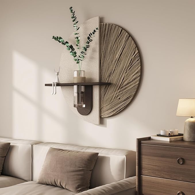 Troartos 3D Textured Neutral Abstract Wall Art with Vase, White and Brown Wall Decor with Rabbit Decoration, Minimalist Geometric Artwork for Living Room Hallway Dining Room Bedroom Office, 24x24 In