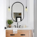 Modern Black Pendant Lights Kitchen Island Glass Pendant Light, 9.5'' Farmhouse Clear Glass Cylinder Pendant Light,Copper Kitchen Pendant Lighting Over Island Sink, E26 Bulb Included