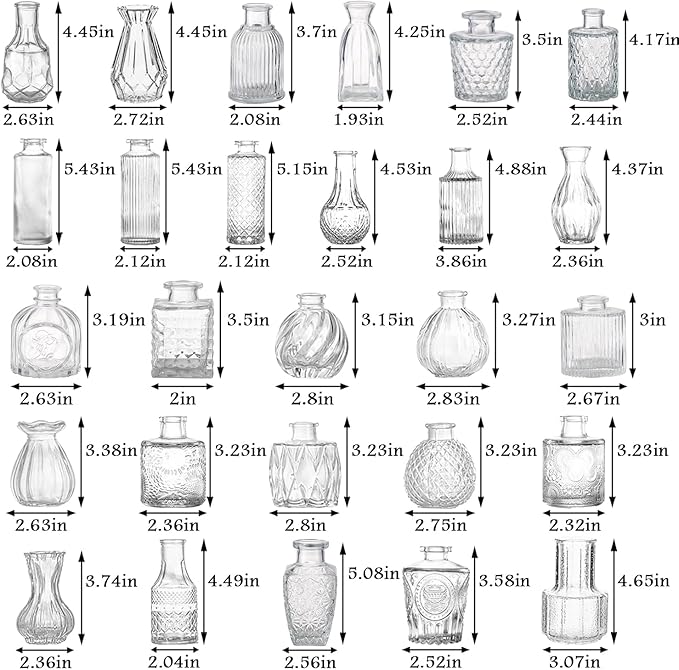 Bud Vases in Bulk 36, Glass Vase for Centerpieces, Small Vase for Flowers, Small Flower Vases for Centerpieces, Mini Vases, Vintage Vase, Clear Bud Vases for Wedding Table Decor