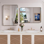 Bronze Bathroom Mirror 20x30 Inch, Brushed Bronze Metal Frame Mirror for Wall, Rounded Rectangle Bathroom Vanity Mirror with Tempered Glass, Anti-Rust, Horizontal/Vertical