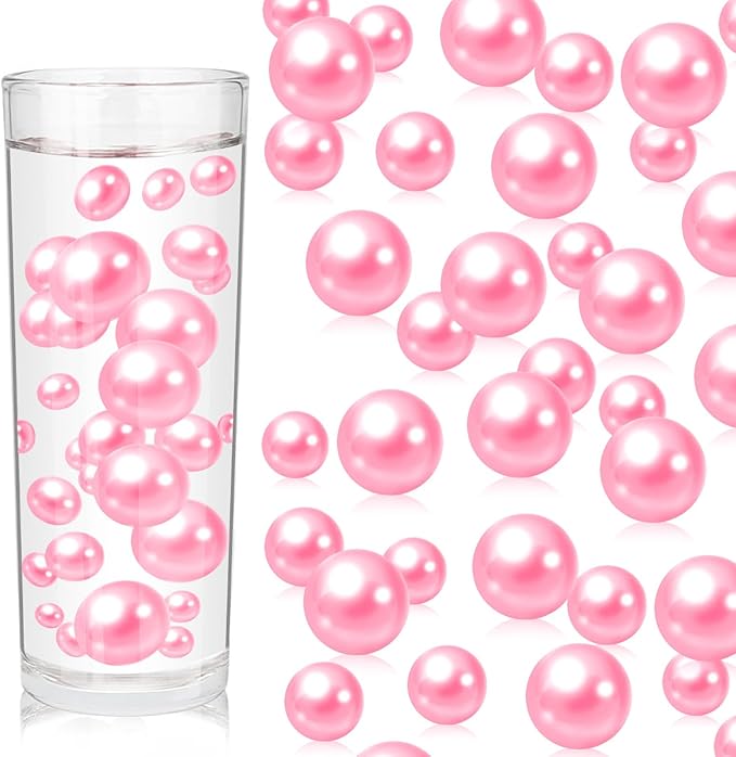 100PCS Pink Faux Pearls Beads for Centerpiece Vases, Vase Filler Faux Pearls, No Holes Filler Beads for Party Anniversary Valentine's Day Wedding Table Decor, 14/20/30mm