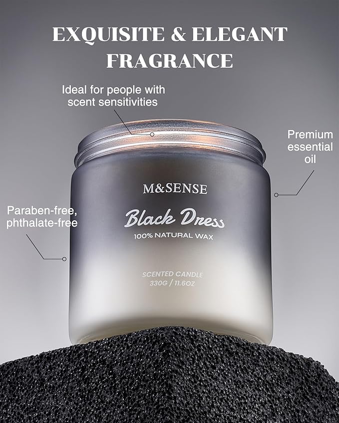 M&SENSE Vanilla Leather Scented Candles for Men, 11.6oz 2 Wick 70 Hours Long Lasting Soy Wax for Home Scented, Highly Scent Black Luxury Candles Home Fragrance Holiday Gifts for Him