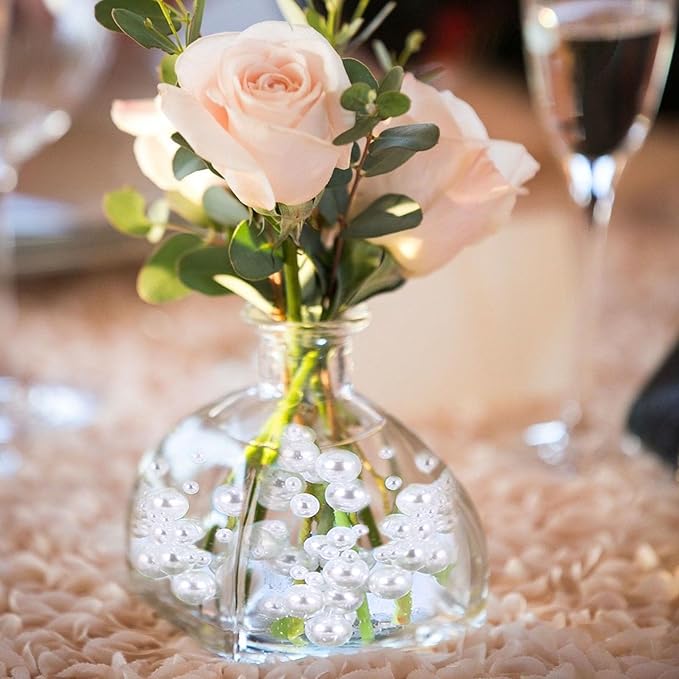 White Vase Filler | 150PCS Pearls Bead for Centerpieces Vases | 8/14/20 mm No Hole Beads, Fake Pearls for Wedding Birthday Theme Party Table Centerpieces Decor