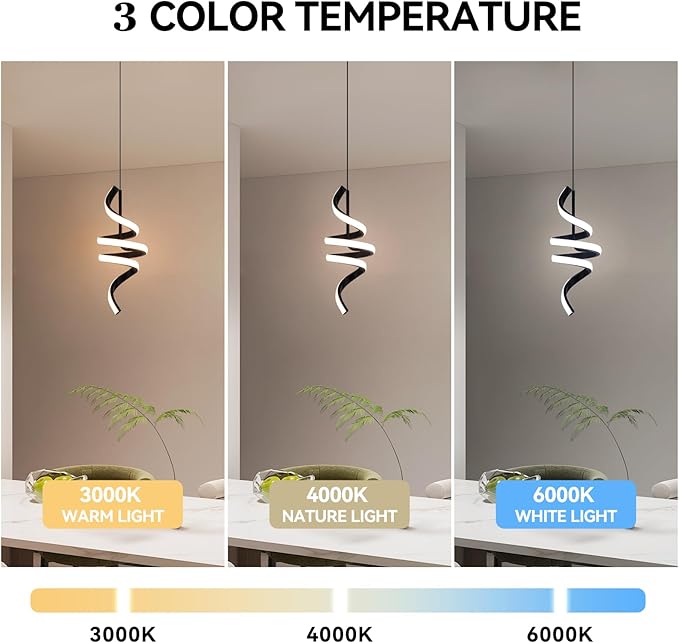 Plug in Pendant Light, 3000~6000K Hanging Lights with Plug in Cord, Touch Switch Modern Pendant Light, Black Hanging Lamps for Living Room, Kitchen, Dining Room, Bedroom,1 Pack