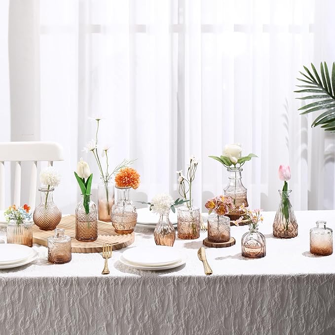 Bud Vases in Bulk 30, Glass Vases for Centerpieces, Small Vases for Flowers, Small Flower Vases for Centerpieces, Mini Vintage Vases, Amber Bud Vase for Wedding Table Decor