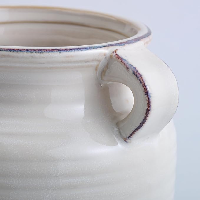 Ceramic Rustic Distressed White Flower Vase for Centerpieces, Kitchen, Office or Living Room (5.9''x6.3”)