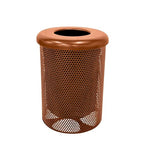 32-Gallon Heavy-Duty Punched Steel Round Trash Receptacle, Commercial Outdoor Waste Bin with Liner & Black Flat Top Lid – Made in America (Textured Copper)