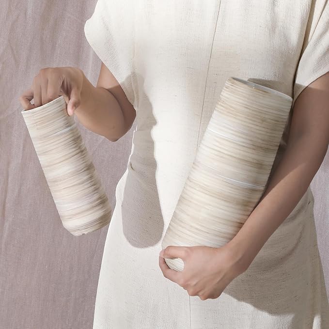 ALMA White Vessel 13 Inch Tall, Large Floor Vase for Wedding and Housewarming|Ceramic Pampas Grass Vase in Minimalist Modern Home Decor, Aesthetic Room Decor, Shelf Decor