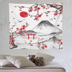 Red Cherry Blossoms Tapestry, Japanese Fuji Mountain Tapestry, Asian Japanese Wall Tapestry, Nature Landscape Tapestries for Bedroom Living Room Decor 60"x50"