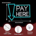Pay Here Neon Sign Bright Ice Blue White Pay Light Up Sign for Business Decor Dimmable LED Words Neon Light for Restaurant Shop Bar Neon Wall Decor (16.5 * 12.8 In)