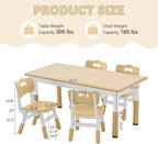 Kids Study Table and Chairs Set, Height Adjustable Toddler Table and Chair Set for Kids Ages 3-8, Graffiti Desktop (Wooden Brown)