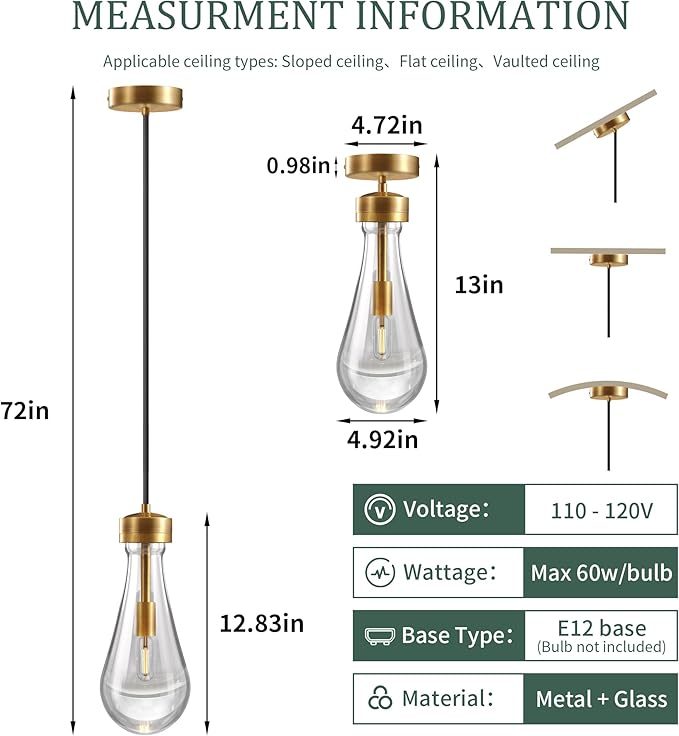Espird Raindrop Pendant Lights - Brass Pendant Lights Kitchen Island, Teardrop Island Lights for Kitchen Set of 3 Modern Chandelier Pendant Light for Bedroom Bathroom Living Room