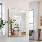 YIROMAN Bathroom Mirror 55"x36", Large Brushed Gold Bathroom Mirror for Over Sink with Aluminum Frame, Rectangular Vanity Mirror with Right Angle, Wall Mirror Hangs Horizontal or Vertical