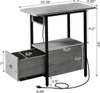 LIDYUK End Table with Charging Station, Narrow Side Table with Drawer and USB Ports & Power Outlets, Nightstand Bedside Tables for Small Spaces, Bedroom, Living Room, Light Grey