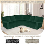 Arfntevss Sectional Recliner Couch Covers Velvet Corner Sectional Sofa Cover for Reclining Couch Stretch Soft L Shape Recliner Slipcover Thick U Shaped Washable Protector (5 Seat Cover, Dark Green)
