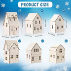 Hiboom 12 Pcs DIY Christmas Village Sets Wood Villa Houses Christmas Mini Wooden House Gift for Winter Xmas Party Decorations