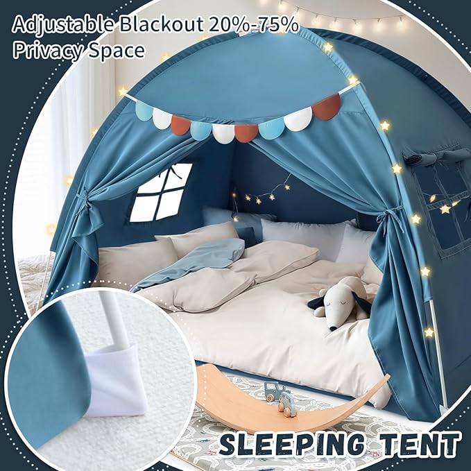 Razee Full Size Bed Canopy for Kids, Boys Bed Tent Dream Privacy Sleeping Tents Indoor, Toddler Under Bunk Bed Tent with Pennant Banners