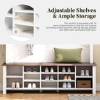 Ball & Cast 4-in-1 Hall Tree with 6 Hooks,Walnut Entryway Bench with Adjustable Shelves,Rustic Shoe Organizer with 16 Open Compartments,for Mudroom,Living Room,Hallway,White