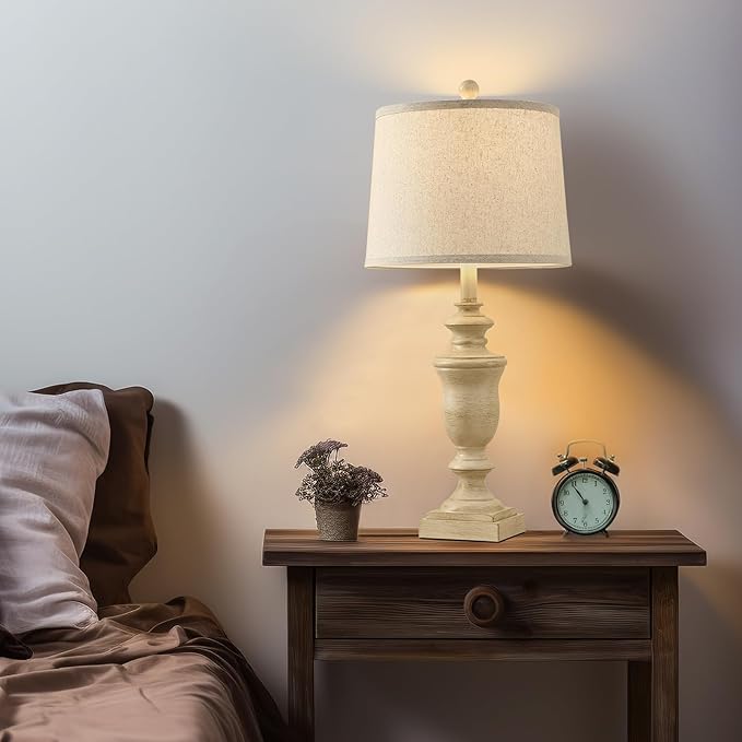 27.5" Vintage Farmhouse Table Lamps Set of 2 Bedside Lamp, 3 Way Dimmable Bedroom Lamps with 2 USB Ports +AC Outlet Touch Nightstand Lamp Rustic Lamp (Rotary-Antique Beige)