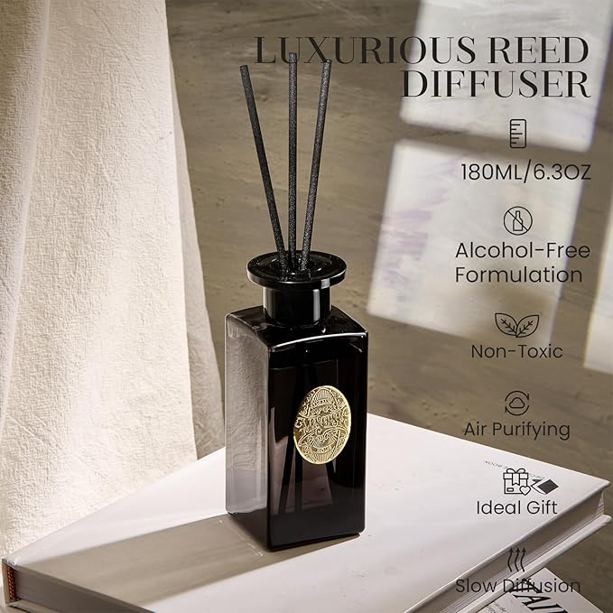 M&SENSE 6.3 oz Large Reed Diffuser Set | Oud Wood Scent Oil Diffuser with Sticks | Hotel Collection Non-Toxic Essential Oil |for Bedroom Bathroom Living Room