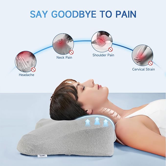 Cervical Pillow for Neck Pain Relief,Memory Foam Ergonomic Neck Support Pillow for Side Back&Stomach Sleepers with Pillowcase,Contour Best Bed Anti-Snoring Pillows for Sleeping-2Pack