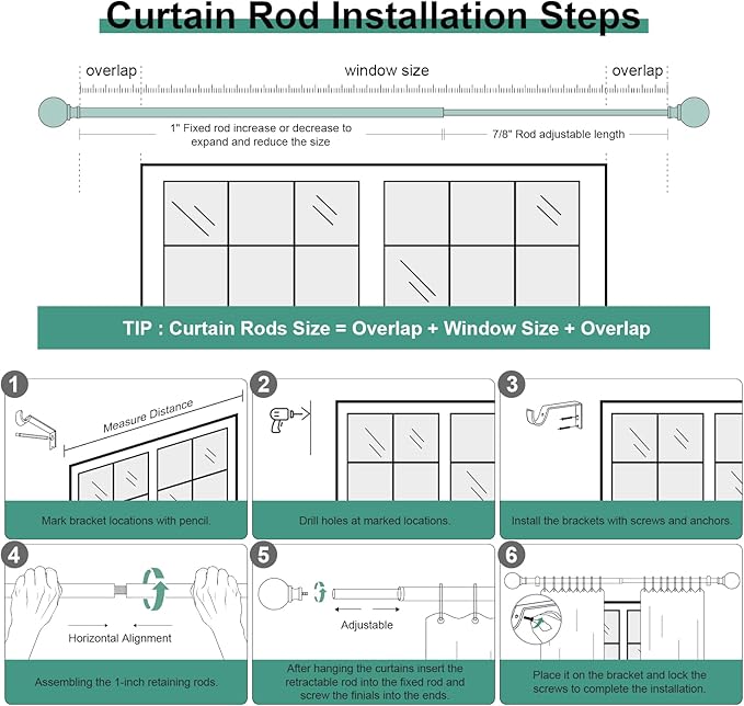 Black Curtain Rods for Windows 48 to 84 Inch,1'' Diameter Drapery Rods with Leaf Pattern Finials,Decorative Adjustable Heavy Duty Curtain Rods Set,36-88''