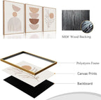 Bwodke Framed Boho Canvas Wall Art Large Mid Century Modern Prints Set of 3 Neutral Geometric Line Leaf Paintings Decor Minimalist Abstract Pictures Bedroom Living Room Bathroom