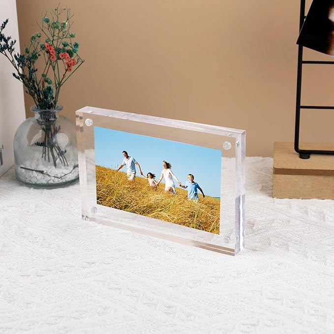 Golden State Art 4x6 Acrylic Picture Frames 5 Pack, Frameless Clear Photo Frame, Double Sided Freestanding, Tabletop Display for Home Office Desk