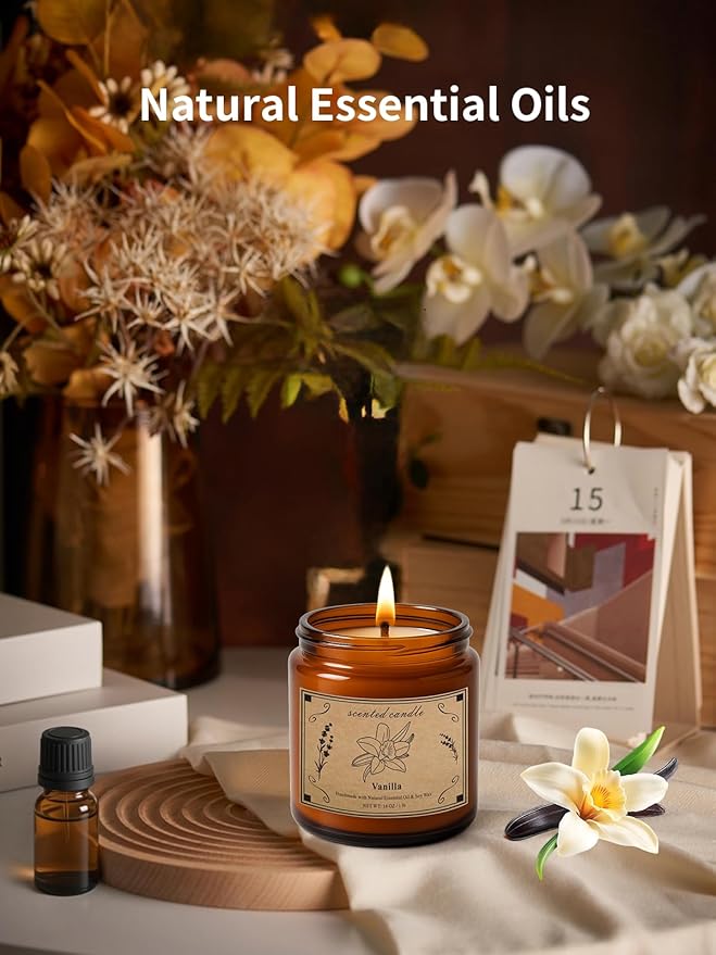 Scented Candles for Home, 16oz Large Amber Jar Scented Candle – Vanilla Soy Wax Candle with 100 Hour Burn Time, Long Lasting Aromatherapy Candle for Relaxing Home Fragrance & Gift Giving