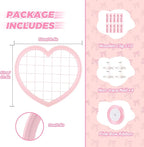 Pink Preppy Coquette Room Decor, Heart Shape Wire Wall Grid Panel for Photo Display Board and Wall Storage Organizer, Wall Decor for Teen Girls and Women Home Bedroom Living Room and Dorm