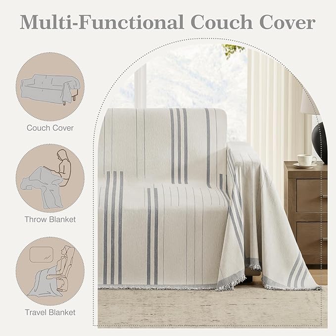 Boho Couch Cover Washable Sectional Couch Covers for Dogs Reversible Sofa Slipcover for 2 or 3 Cushion Couch Pet Friendly Furniture Protector (2# Grey, 91" x 134")