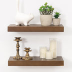 Marsmiles Floating Shelves for Wall - Small Wood Floating Shelves Set of 2-16 Inch Wide x 7.7 Inch Deep x 1.6 Inch Thick Dark Wood Shelves for Room Wall