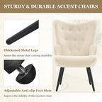 Furnimart Accent Chairs Set of 2, White Sherpa Reading Armchair with High Backrest, Wingback Corner Chair Mid Century Modern for Living Room, Bedroom, Waiting Room